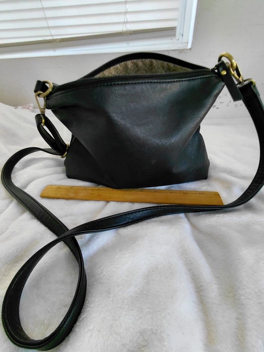 Joy Susan Black Slouchy Crossbody Hobo Bag Vegan Leather Gold Hardware NWOT
